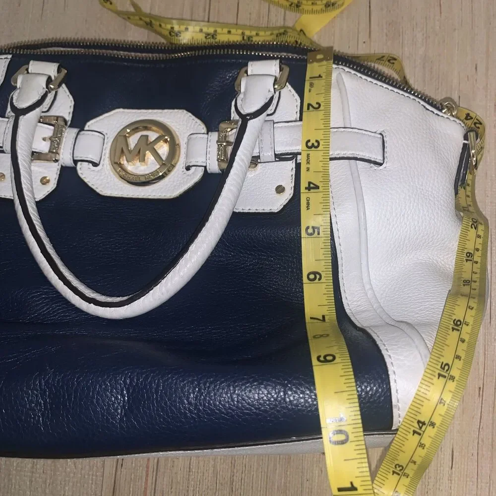 Michael Kors Color-Block Pebbled Leather Satchel/Crossbody Handbag Blue White